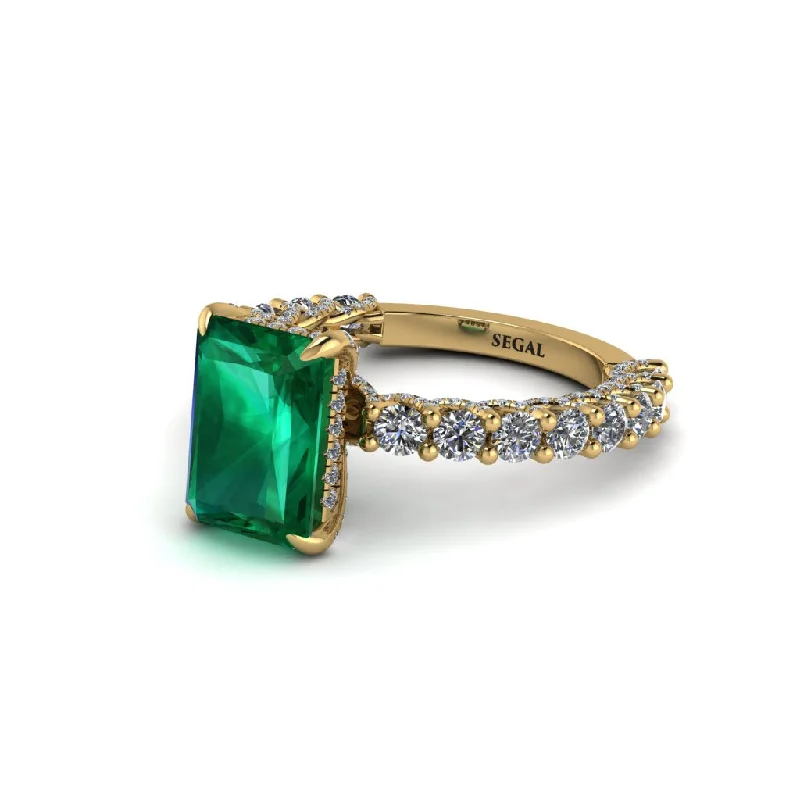 Elegant Engagement Rings With Colored Diamonds-Vintage Radiant Cut Emerald Engagement Ring - Renee No. 4