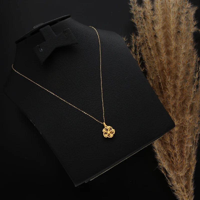 Simple Beaded Necklace For Summer Style-Gold Necklace (Chain With Hollow Flower Shaped Pendant) 21KT - FKJNKL21KM9807