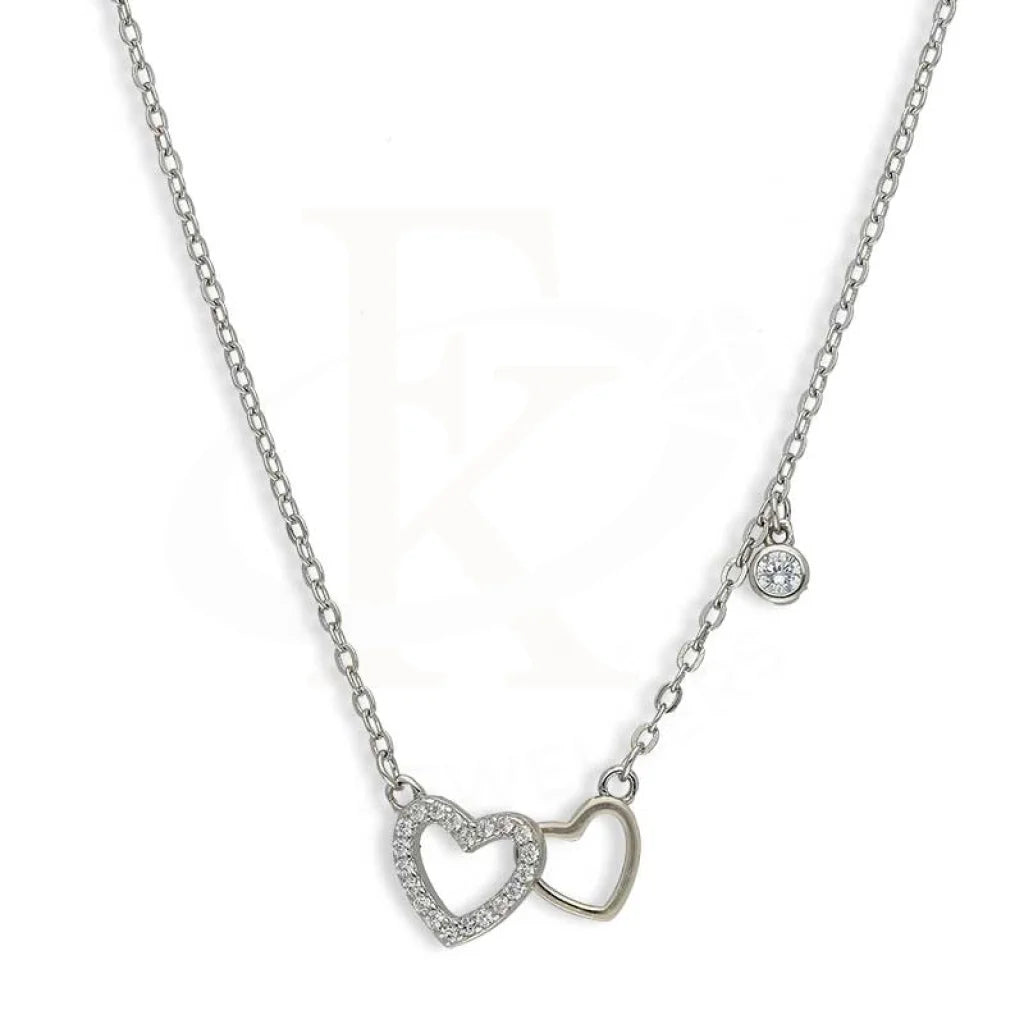 Trendy Name Necklace For Bridesmaids-Sterling Silver 925 Twin Hearts Necklace - FKJNKLSL3023