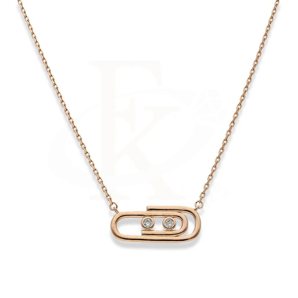 Custom Gemstone Necklace For Anniversary-Sterling Silver 925 Rose Gold Plated Paper Clip Shaped Necklace - FKJNKLSL2194