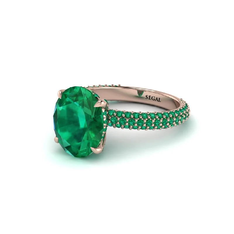 Custom Titanium Engagement Rings For Brides-Oval Cut Emerald Classic Pave Engagement Ring - Irene No. 20