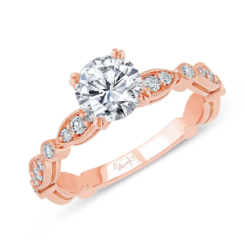 Sparkling Diamond Rings For Wedding Day-Uneek Us Collection Round Diamond Engagement Ring with Milgrain-Trimmed Marquise-Shaped Clusters and Round Bezel Stations