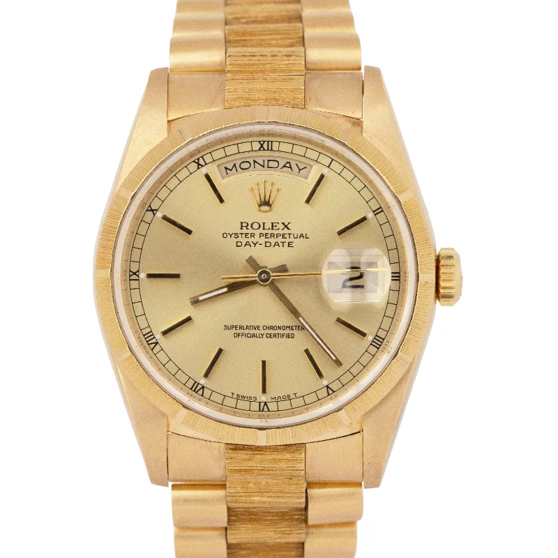 Eco-Friendly Watches For Men-Rolex Day-Date 36mm President Champagne Dial 18K Yellow Gold Bark Watch 18248