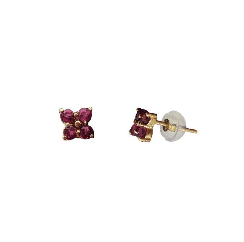 Unique Gemstone Earrings For Fashionistas-Ruby Flower Stud Earrings (14K)