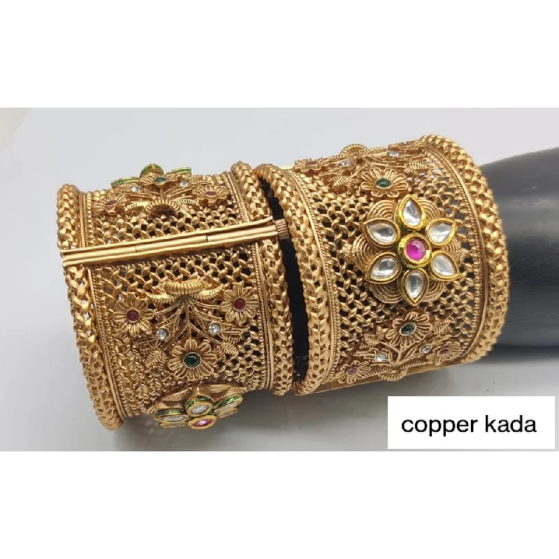 Luxury Gold Bangles For Special Occasions-Akruti Collection Gold Plated Kundan Openable Kada