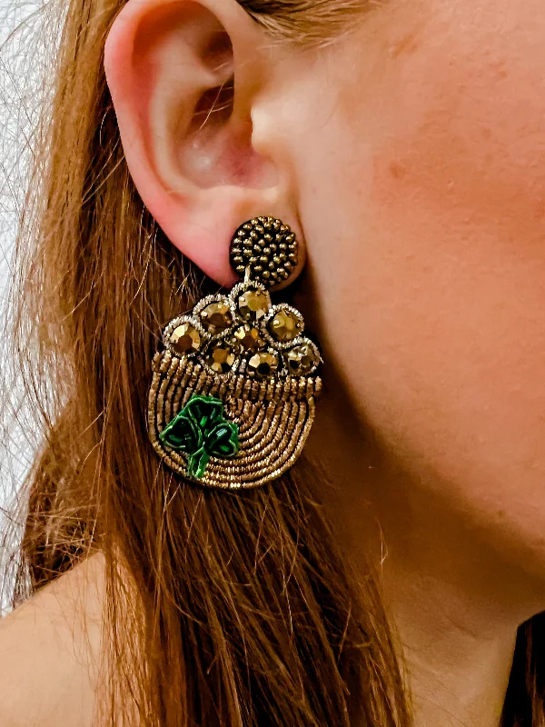 Elegant Earrings With Swarovski Crystals-Crystal Pot of Gold with Shamrock Earring