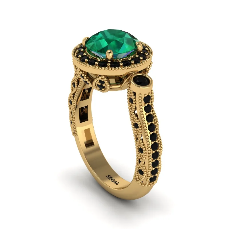 Personalized Custom Rings For Special Occasions-Milgrain Halo Pave Emerald Engagement Ring - Mabel No. 34