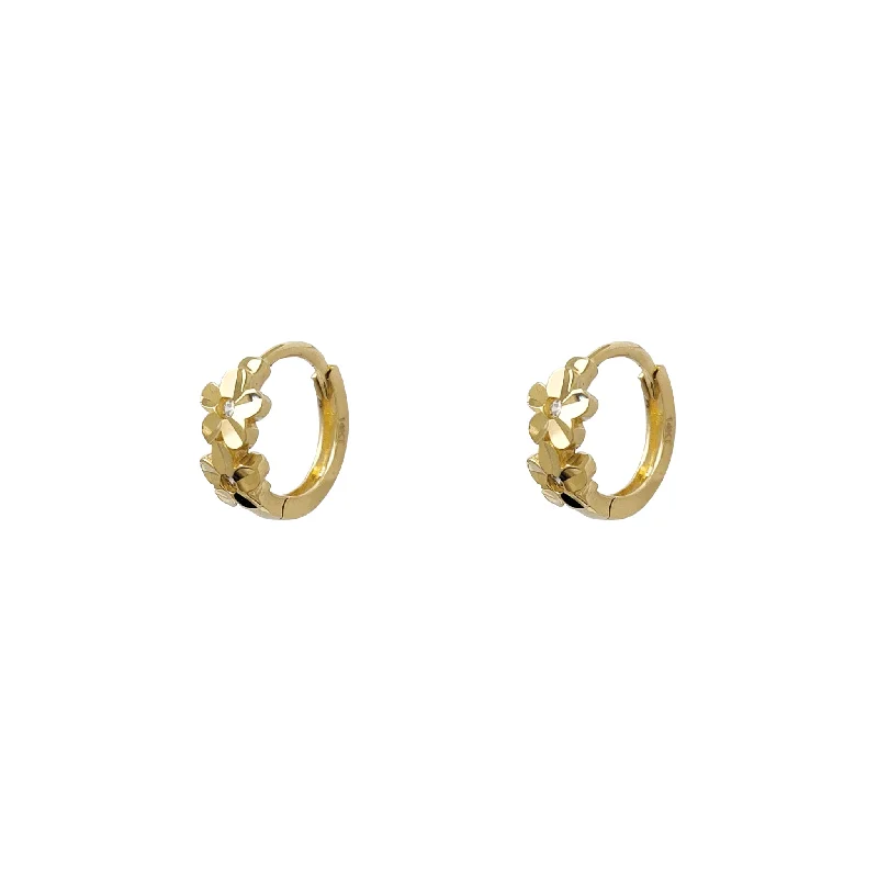 Vintage-Inspired Drop Earrings For Special Events-Double-Flower Huggie Earrings (14K)