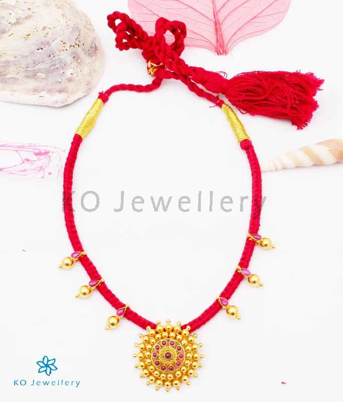 Trendy Pendant Necklace For Evening Parties-The Chakratiya Antique Silver Kempu Necklace (Red)