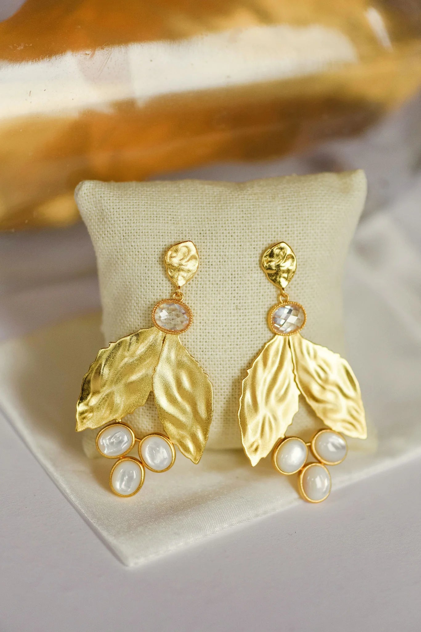 Designer Earrings For Special Celebrations-Tatum James Designs Laura Leaf- White CZ