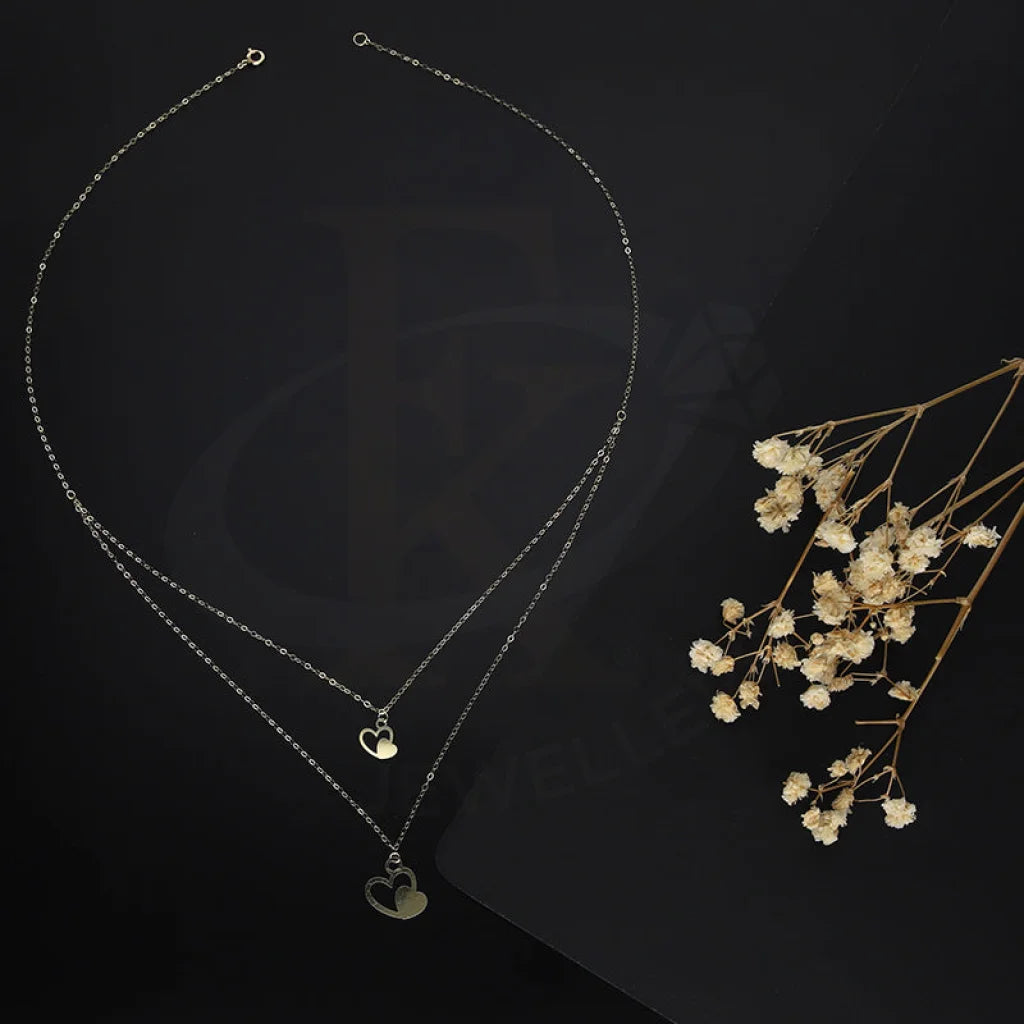 Long Boho Necklace For Casual Look-Gold Double Twin Hearts Necklace 18KT - FKJNKL18KM5300