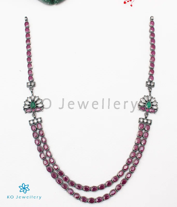 Luxury Gemstone Necklace For Bridesmaids-The Amogh Silver Kemp Necklace(2 Layers/Oxidised)