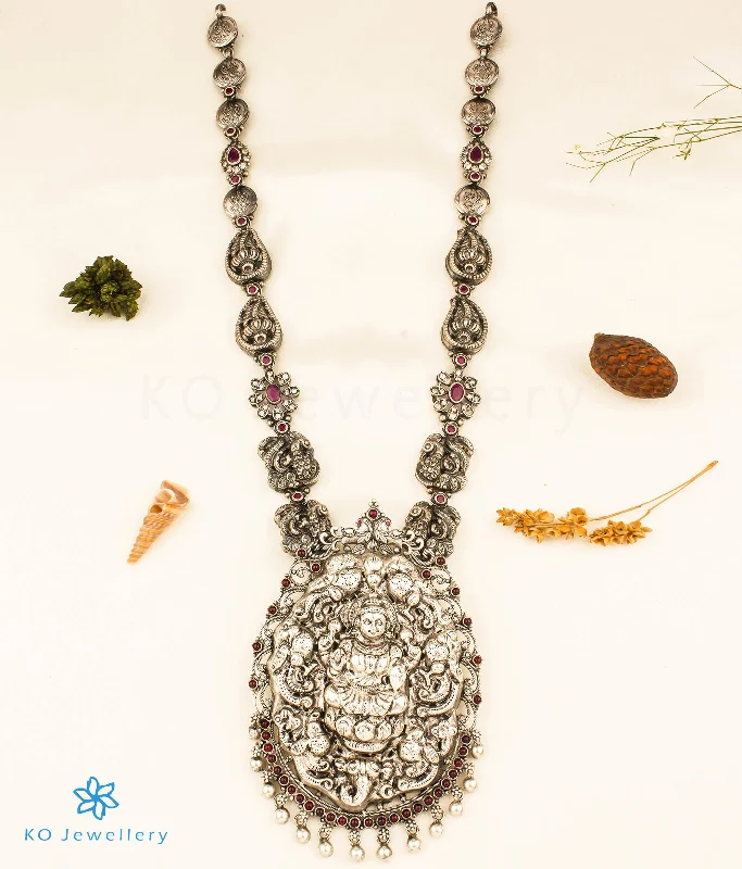 Custom Name Necklace For Bridesmaids-The Bhavini Nakkasi Silver Peacock Lakshmi Necklace