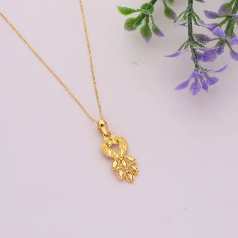 Personalized Family Tree Necklace For Bridesmaids-Gold Necklace (Chain Twin Peacock Shaped Pendant) 21KT - FKJNKL21KM9597