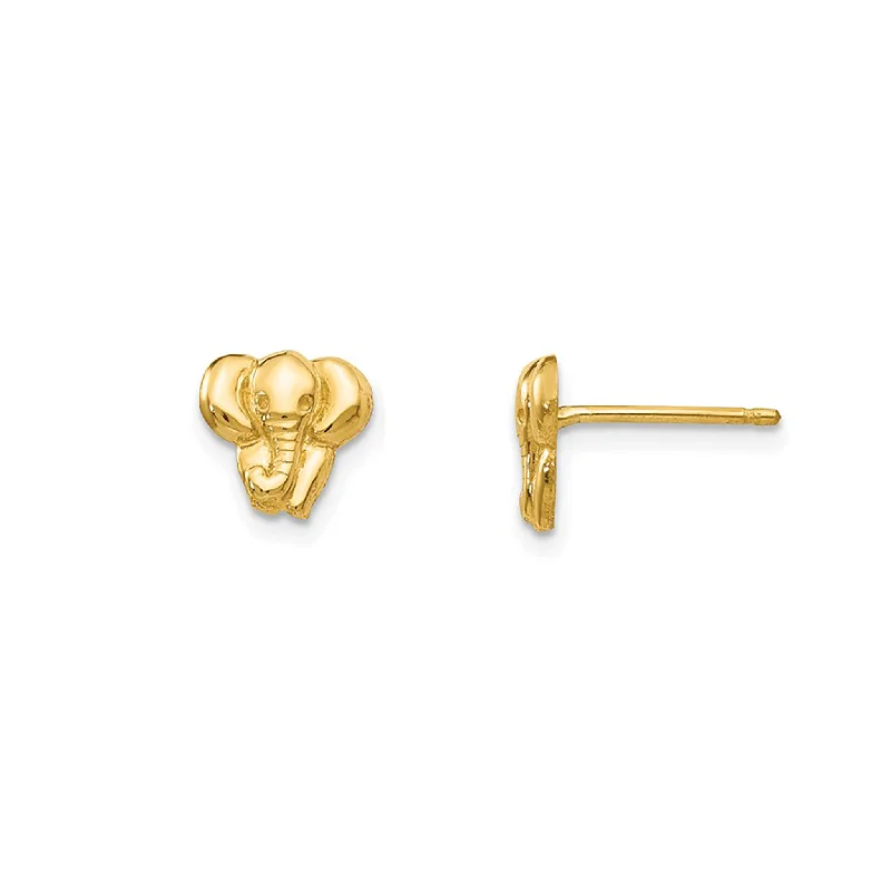 Vintage-Inspired Hoop Earrings For Fashion Lovers-Glossy Elephant Stud Earrings (14K)