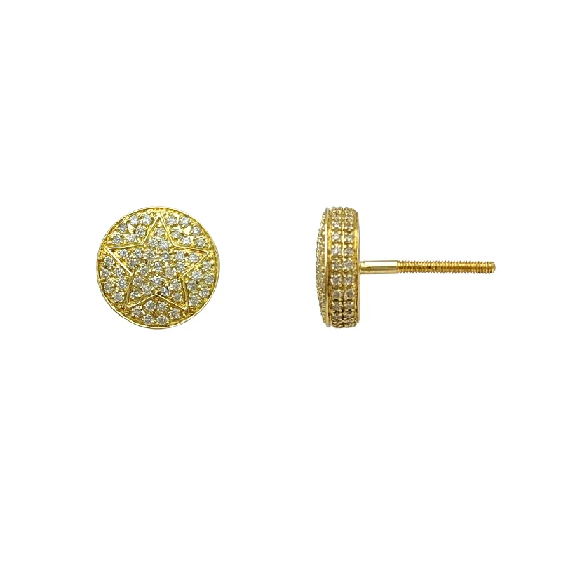 Dainty Gold Earrings For Everyday Use-Diamond Iced-Out Round Star Stud Earrings (14K)