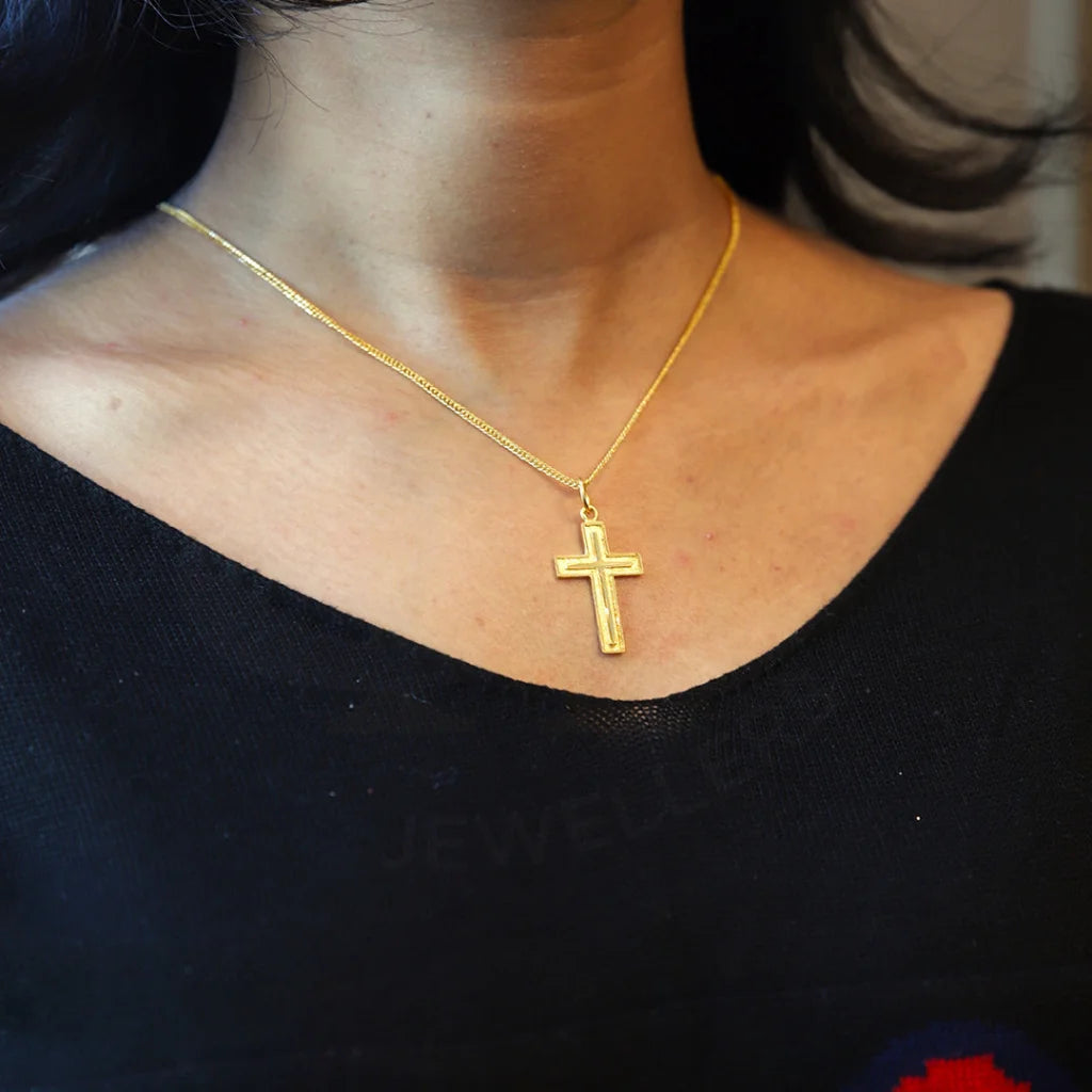 Vintage-Inspired Necklace For Bridesmaids-Gold Necklace (Chain With Simple Cross Pendant) 21KT - FKJNKL21KM8568