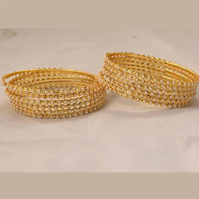 Sparkling Wedding Bangles For Fashion Brides-Pooja Bangles  Pearl Gold Plated Bangles Set