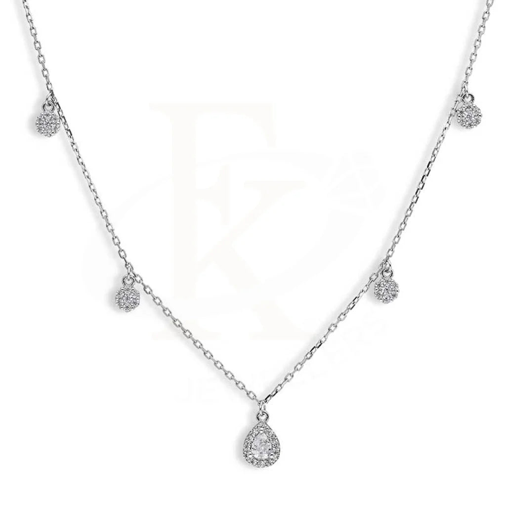 Luxury Diamond Pendant Necklace For Proposal-Sterling Silver 925 Flowers and Pear Shaped Necklace - FKJNKLSL2891