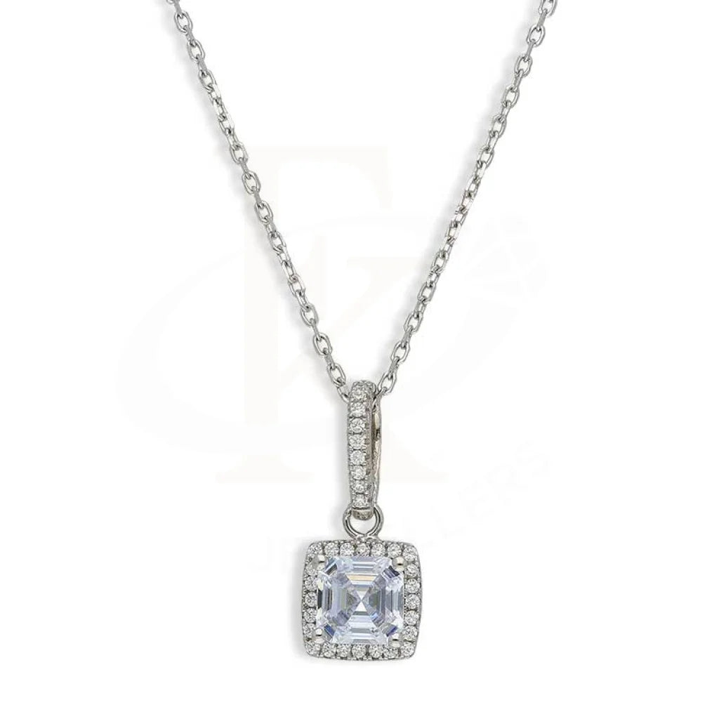 Trendy Crystal Necklace For Evening Wear-Sterling Silver 925 Solitaire Necklace - FKJNKLSL3025