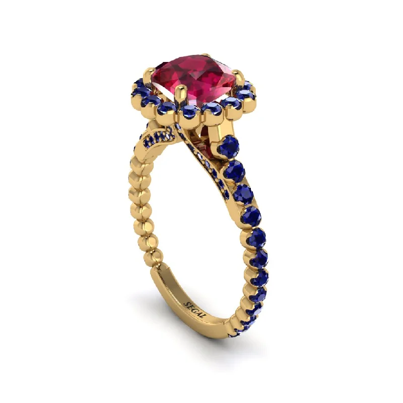 Classic Sapphire Wedding Bands For Brides-Modern Ruby Cushion Cut Engagement Ring - Uma No. 70