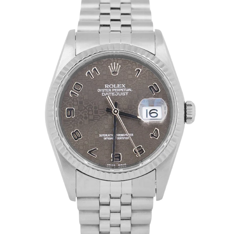 Designer Watches For Watches Collectors-2023 SERVICE Rolex DateJust 36mm GRAY JUBILEE Fluted 18K Stainless Watch 16234