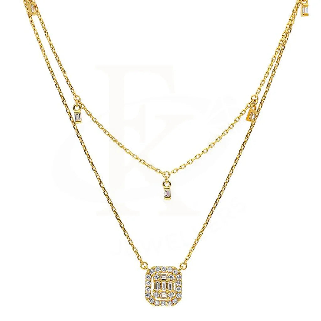 Simple Crystal Necklace For Daily Style-Sterling Silver 925 Gold Plated Solitaires Necklace - FKJNKLSL2903