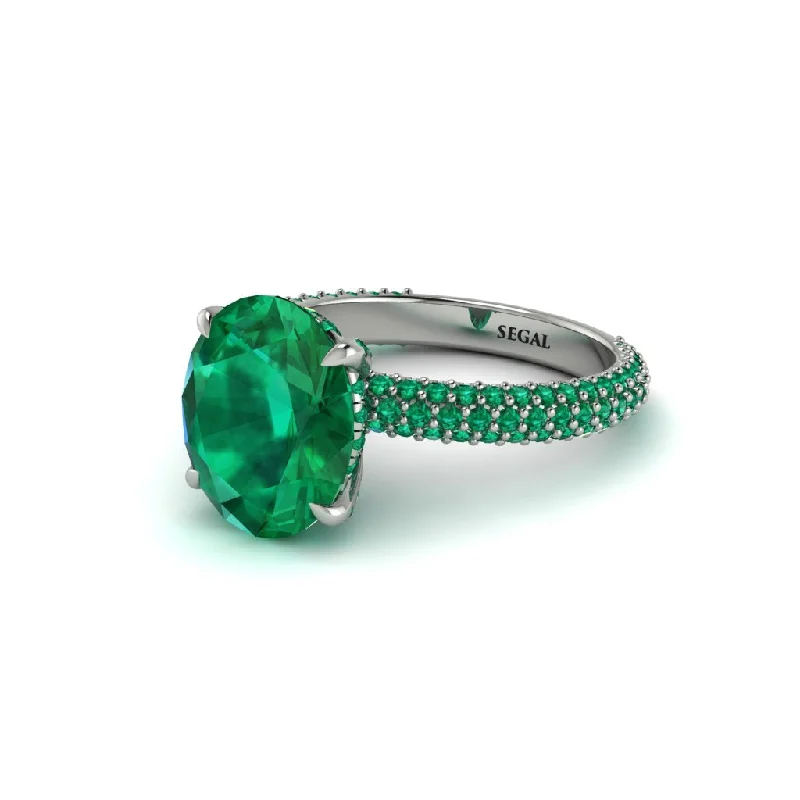 Unique Gemstone Engagement Rings For Modern Brides-Oval Cut Emerald Classic Pave Engagement Ring - Irene No. 21