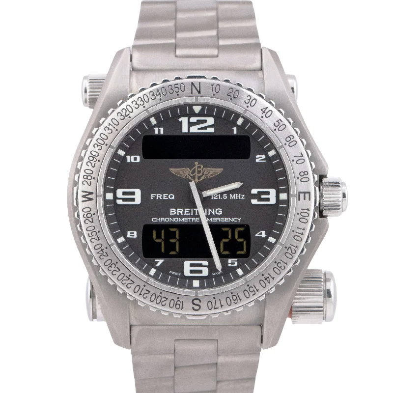 Retro Digital Watches With Classic Designs-Breitling Emergency Chronograph Black Titanium Quartz 43mm E76321 Watch