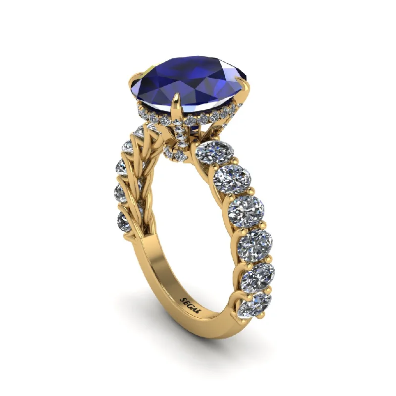 Custom Diamond Rings For Anniversary Gifts-4ct Oval Cut Sapphire Engagement Ring - Xena No. 13