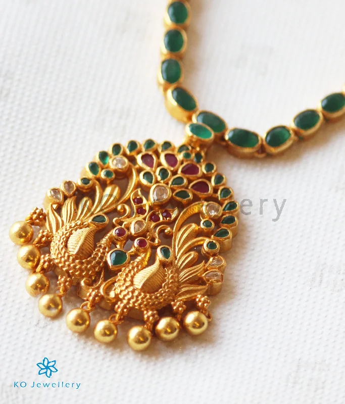 Handcrafted Crystal Necklace For Weddings-The Abhaya Silver Kempu Necklace(Green)