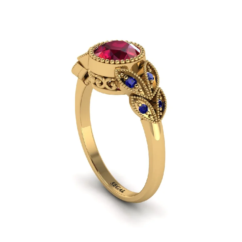 Trendy Wedding Rings For Fashion-Forward Grooms-Art Deco Ruby Leaves Engagement Rings - Thalia No. 70