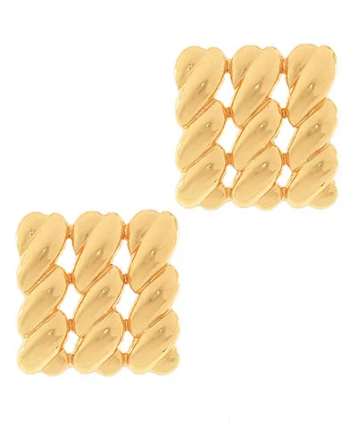 Dainty Gold Earrings For Everyday Use-Twisted Metal Square Earrings