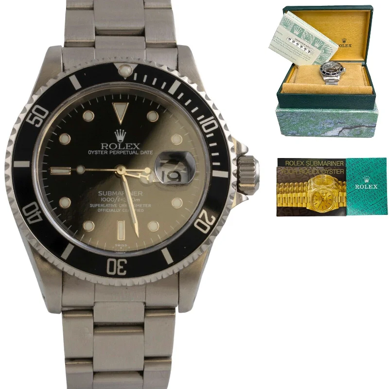 Minimalist Watches For Women-1999 Rolex Submariner Black Stainless Steel 40mm Watch 16610 BOX & PAPERS