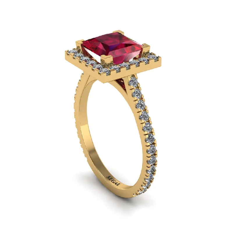 Elegant Engagement Rings With Colored Gemstones-Princess-Cut Floating Halo Ruby Engagement Ring - Candice No. 10