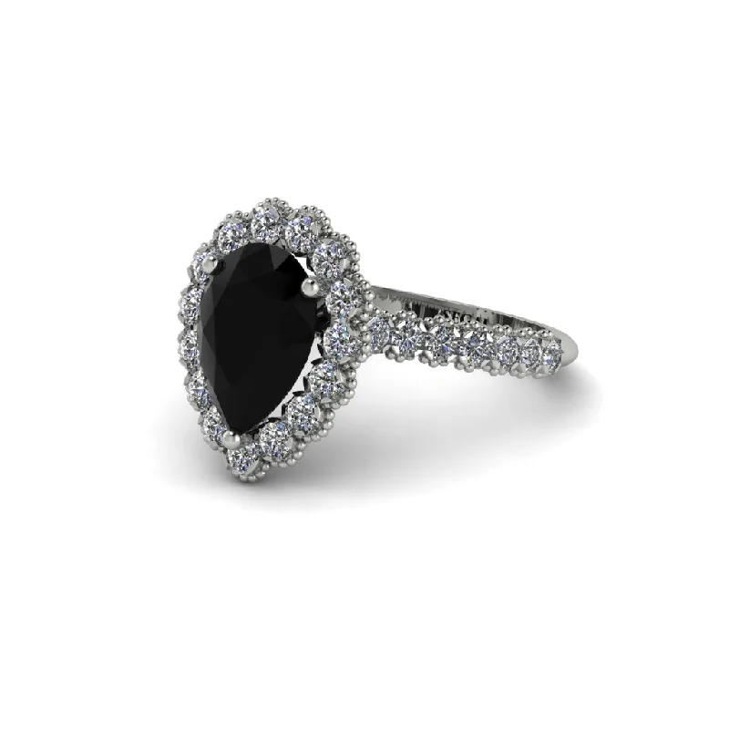 Classic Rose Gold Rings For Special Gifts-Halo Pear Black Diamond Pave Engagement Ring - Ingrid No. 9