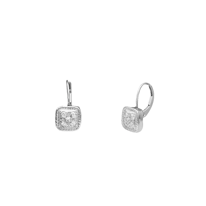 Luxury Pearl Earrings For Formal Events-Diamond Square Hanging Earrings (14K)