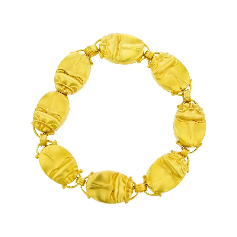 Elegant Men’s Bracelets For Fashion-18K Yellow Gold Scarab Link Bracelet with Hieroglyphics