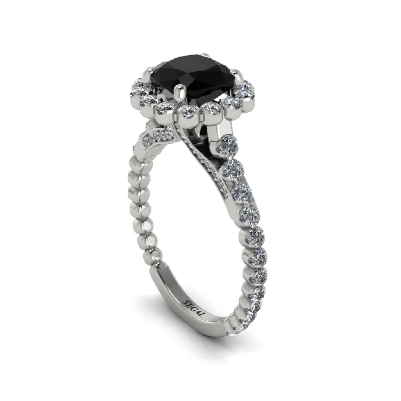 Personalized Engagement Rings With Birthstones-Modern Black Diamond Cushion Cut Engagement Ring - Uma No. 9