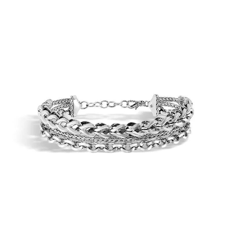 Bracelets With Meaningful Charms-Asli Classic Chain Link Silver Triple Row Bracelet