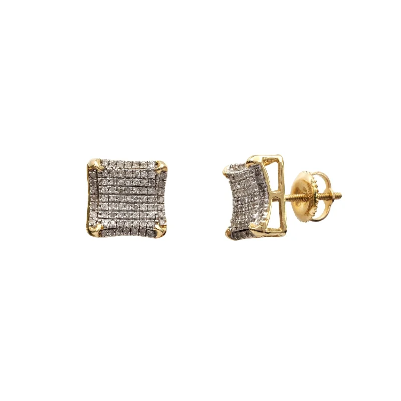 Personalized Birthstone Earrings For Women-Diamond Iced-Out Concave Square Stud Earrings (10K)