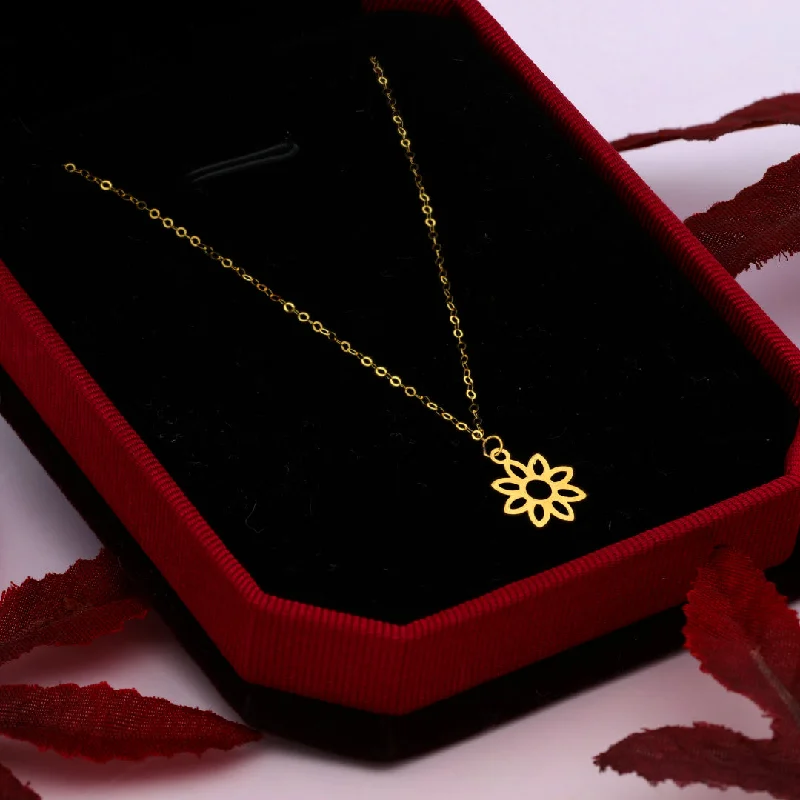 Personalized Gemstone Necklace For Fashion Week-Gold Necklace (Chain With Hollow Flower Shaped Pendant) 21KT - FKJNKL21KM9991