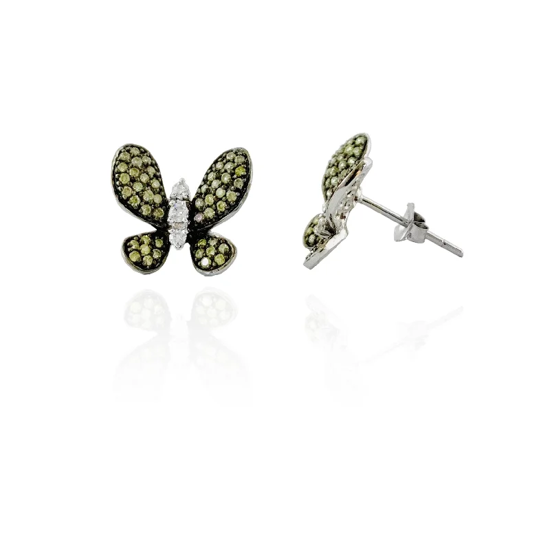 Elegant Teardrop Earrings For Evening Wear-Diamond Butterfly Earrings (14K)