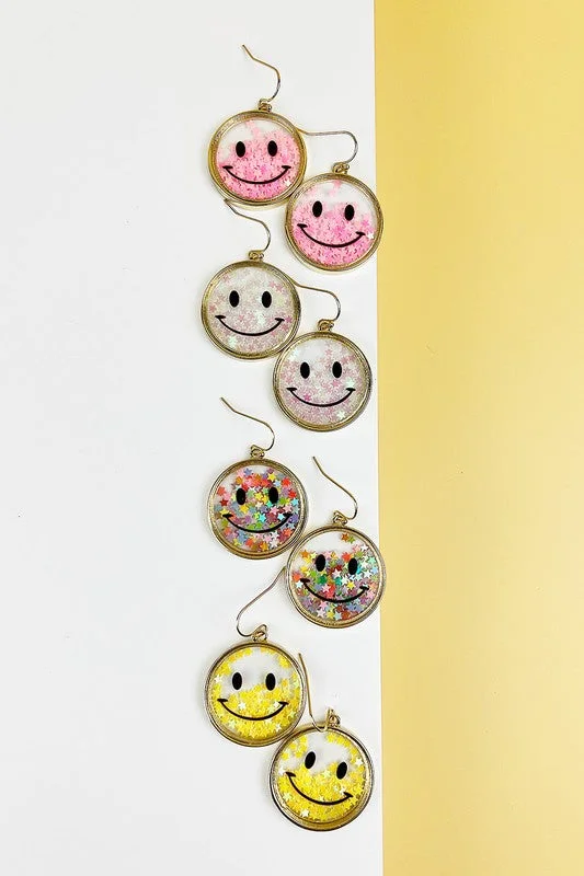 Handmade Silver Earrings For Weddings-Smiley Face Confetti Earrings