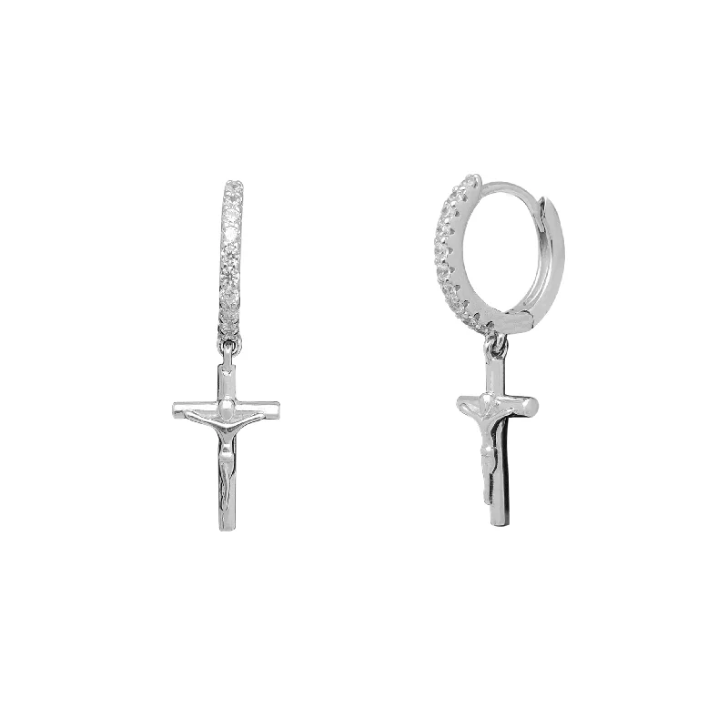 Colorful Drop Earrings For Fashion Lovers-Zirconia Crucifix Dangling Huggie Earrings (Silver)