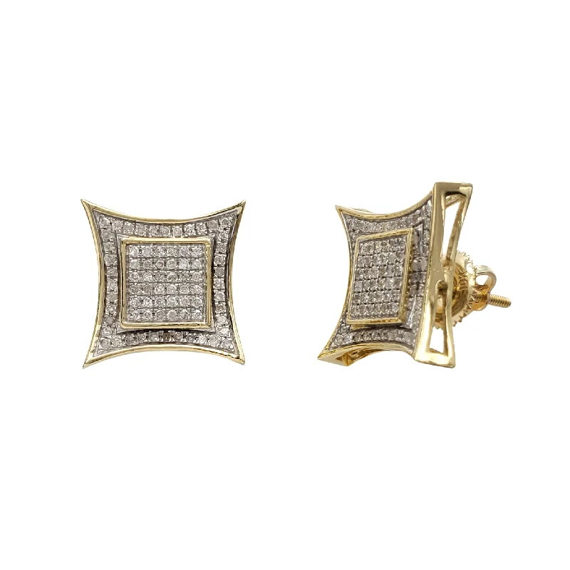 Stylish Stud Earrings For Casual Look-Diamond Iced-Out Concave Square Stud Earrings (10K)