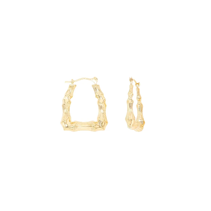 Elegant Hoop Earrings For Brides-Bamboo Squared Hoop Earrings (14K)