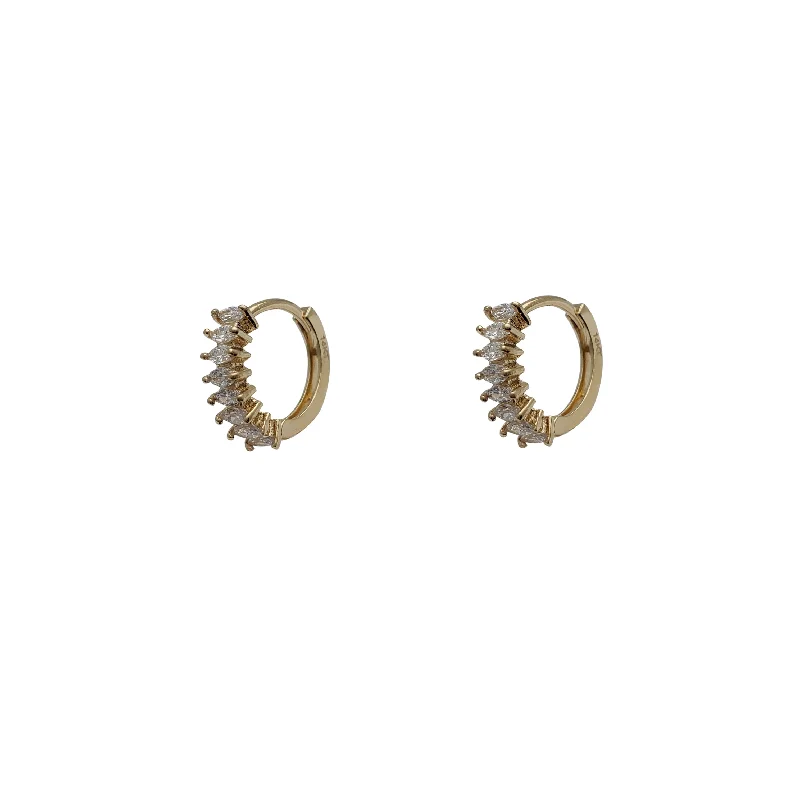 Boho Chic Earrings For Stylish Look-Marquise Row Huggie Earrings (14K)