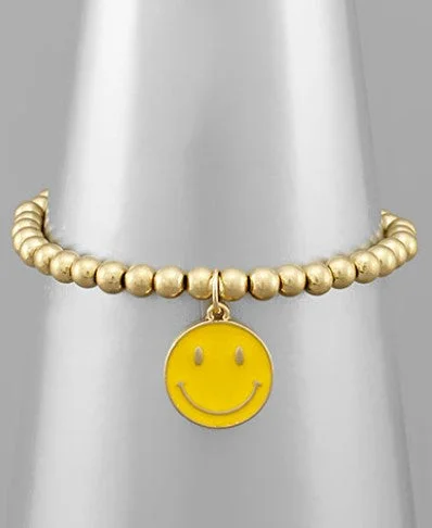 Simple Hoop Earrings For Wedding Day-Smile Face & Metal Ball Bracelet - Yellow