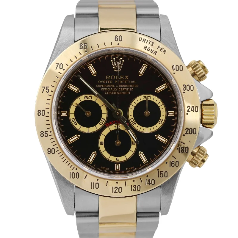 Men’s Fashion Watches With Leather Bands-2000 Rolex Daytona Cosmograph ZENITH 40mm BLACK 18K Gold P-SERIAL Steel 16523